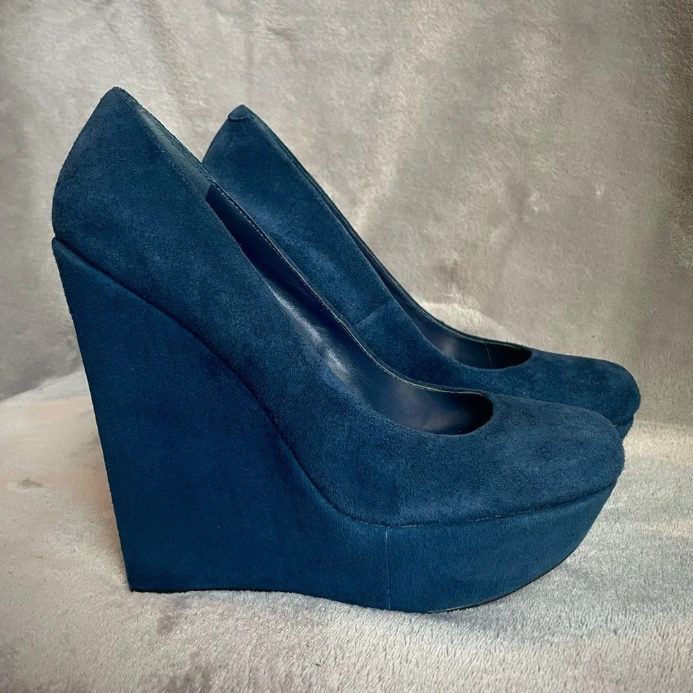 BAKERS Mona2 Blue Suede Platform Wedges - Picture 2 of 8